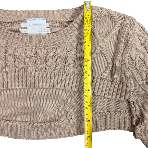 Anthropologie Cable Knit Cropped Sweater Bolero Arms Tan XS - Picture 8 of 8